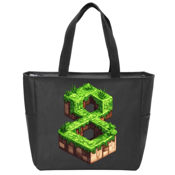 Fun 8th Birthday Number 8 Video Gamer Pixel Themed Bday Boy Zip Tote Bag