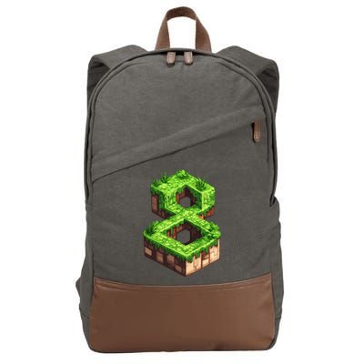 Fun 8th Birthday Number 8 Video Gamer Pixel Themed Bday Boy Cotton Canvas Backpack