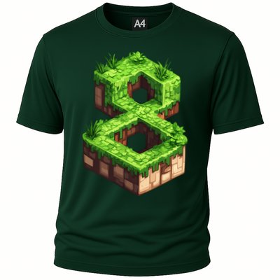 Fun 8th Birthday Number 8 Video Gamer Pixel Themed Bday Boy Performance Shirt