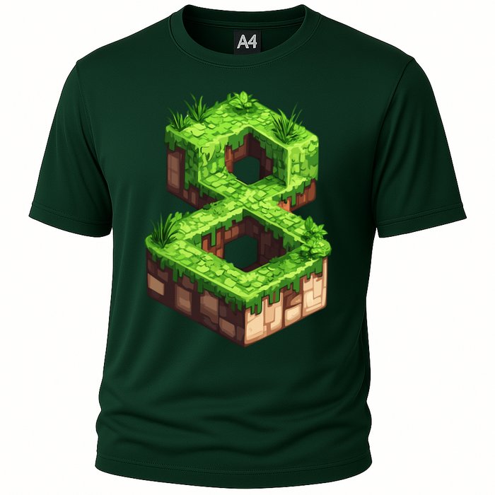 Fun 8th Birthday Number 8 Video Gamer Pixel Themed Bday Boy Performance Shirt