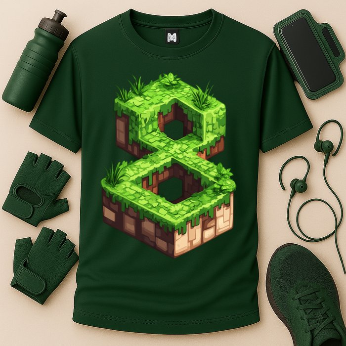 Fun 8th Birthday Number 8 Video Gamer Pixel Themed Bday Boy Performance Shirt