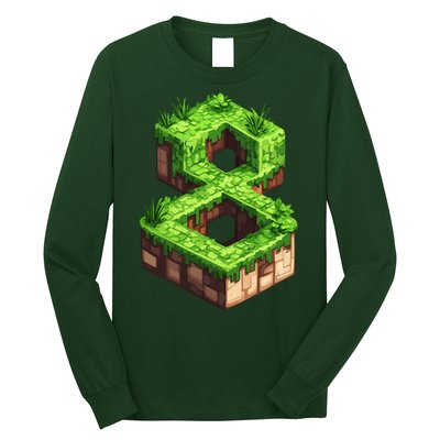 Fun 8th Birthday Number 8 Video Gamer Pixel Themed Bday Boy Long Sleeve Shirt