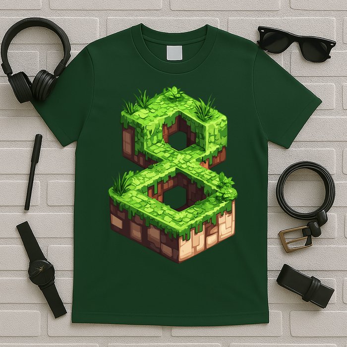 Fun 8th Birthday Number 8 Video Gamer Pixel Themed Bday Boy T-Shirt