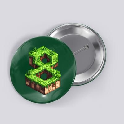Fun 8th Birthday Number 8 Video Gamer Pixel Themed Bday Boy Button