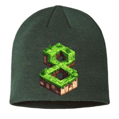 Fun 8th Birthday Number 8 Video Gamer Pixel Themed Bday Boy Sustainable Beanie