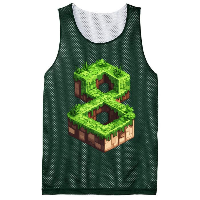 Fun 8th Birthday Number 8 Video Gamer Pixel Themed Bday Boy Mesh Reversible Basketball Jersey Tank
