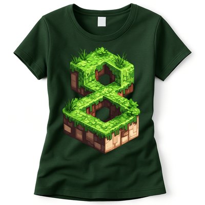Fun 8th Birthday Number 8 Video Gamer Pixel Themed Bday Boy Womens T-Shirt