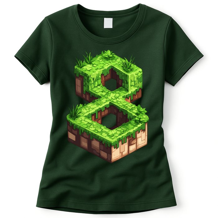 Fun 8th Birthday Number 8 Video Gamer Pixel Themed Bday Boy Womens T-Shirt