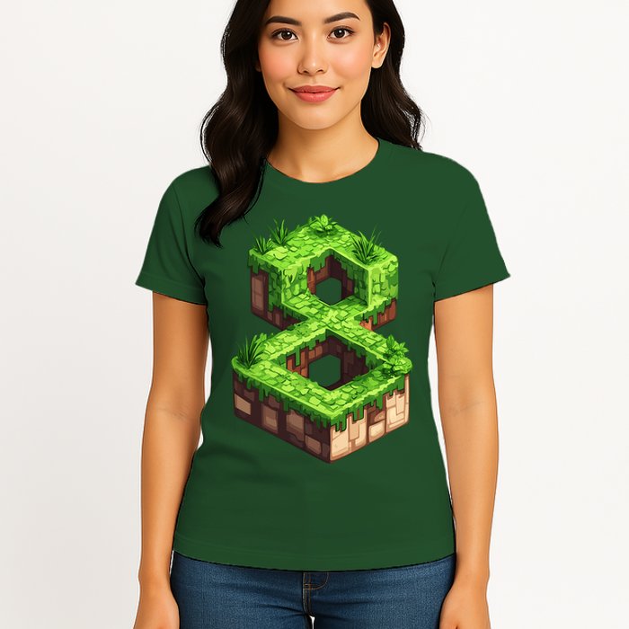 Fun 8th Birthday Number 8 Video Gamer Pixel Themed Bday Boy Womens T-Shirt