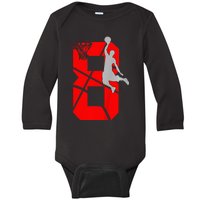 funny 8th Basketball Birthday PartyTheme   Baby Long Sleeve Bodysuit