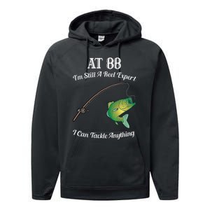 Funny 88th Birthday Gift 88YearOld Fisherman Fishing Performance Fleece Hoodie