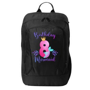 Funny 8th Birthday Mermaid Birthday Party 8 Years Old Fish City Backpack