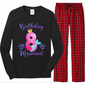 Funny 8th Birthday Mermaid Birthday Party 8 Years Old Fish Long Sleeve Pajama Set