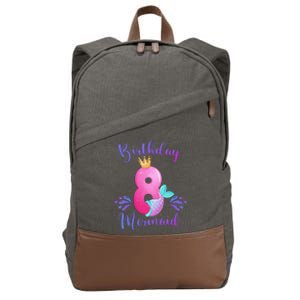 Funny 8th Birthday Mermaid Birthday Party 8 Years Old Fish Cotton Canvas Backpack