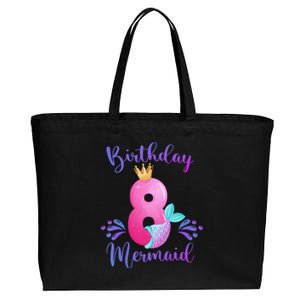 Funny 8th Birthday Mermaid Birthday Party 8 Years Old Fish Cotton Canvas Jumbo Tote