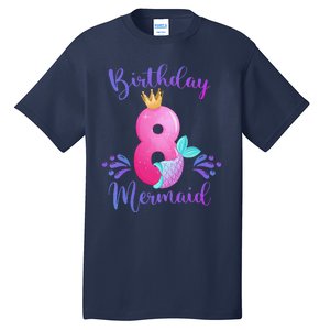 Funny 8th Birthday Mermaid Birthday Party 8 Years Old Fish Tall T-Shirt