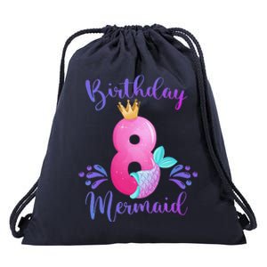 Funny 8th Birthday Mermaid Birthday Party 8 Years Old Fish Drawstring Bag