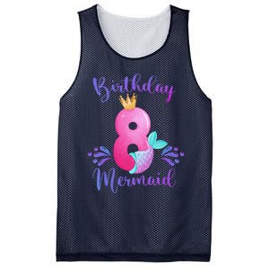 Funny 8th Birthday Mermaid Birthday Party 8 Years Old Fish Mesh Reversible Basketball Jersey Tank