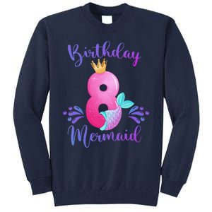 Funny 8th Birthday Mermaid Birthday Party 8 Years Old Fish Tall Sweatshirt