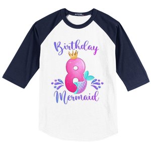 Funny 8th Birthday Mermaid Birthday Party 8 Years Old Fish Baseball Sleeve Shirt