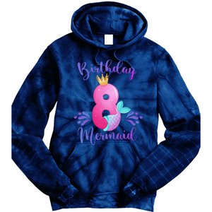 Funny 8th Birthday Mermaid Birthday Party 8 Years Old Fish Tie Dye Hoodie