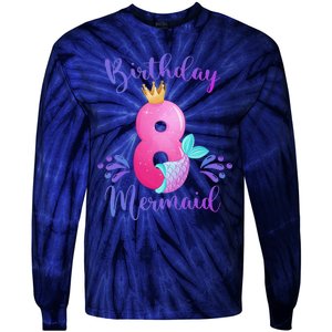 Funny 8th Birthday Mermaid Birthday Party 8 Years Old Fish Tie-Dye Long Sleeve Shirt