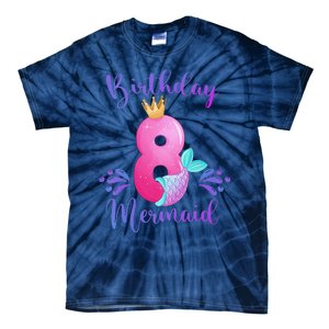 Funny 8th Birthday Mermaid Birthday Party 8 Years Old Fish Tie-Dye T-Shirt