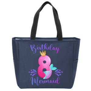 Funny 8th Birthday Mermaid Birthday Party 8 Years Old Fish Zip Tote Bag