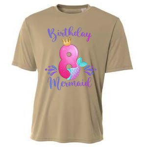 Funny 8th Birthday Mermaid Birthday Party 8 Years Old Fish Cooling Performance Crew T-Shirt