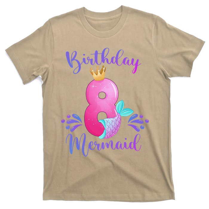 Funny 8th Birthday Mermaid Birthday Party 8 Years Old Fish T-Shirt