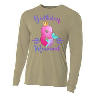 Funny 8th Birthday Mermaid Birthday Party 8 Years Old Fish Cooling Performance Long Sleeve Crew