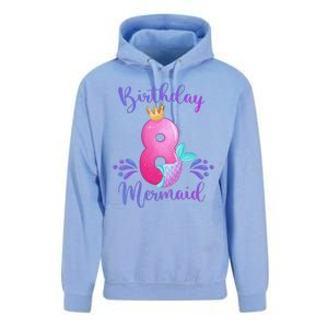 Funny 8th Birthday Mermaid Birthday Party 8 Years Old Fish Unisex Surf Hoodie