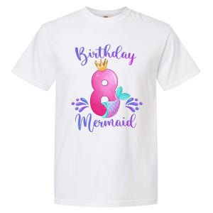 Funny 8th Birthday Mermaid Birthday Party 8 Years Old Fish Garment-Dyed Heavyweight T-Shirt