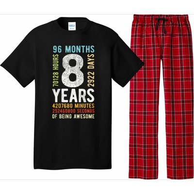 Funny 8th Birthday 8 Years Old Vintage Retro 96 Months Pajama Set