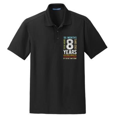 Funny 8th Birthday 8 Years Old Vintage Retro 96 Months Dry Zone Grid Polo