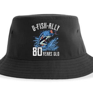 Fishing 80th Birthday OFishAlly 80 Year Old Angler Sustainable Bucket Hat