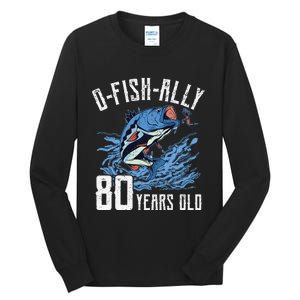 Fishing 80th Birthday OFishAlly 80 Year Old Angler Tall Long Sleeve T-Shirt