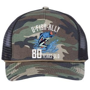 Fishing 80th Birthday OFishAlly 80 Year Old Angler Retro Rope Trucker Hat Cap