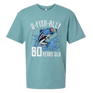 Fishing 80th Birthday OFishAlly 80 Year Old Angler Sueded Cloud Jersey T-Shirt