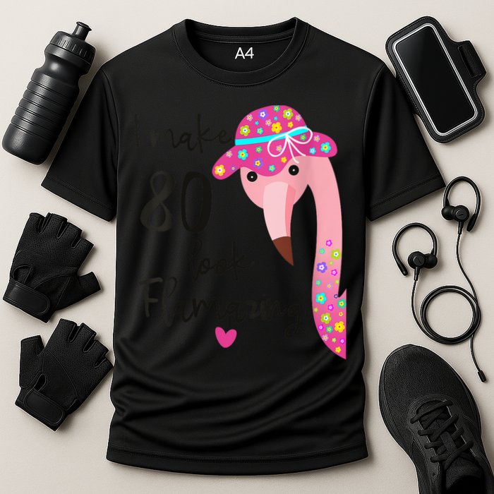 Flamingo 80th Birthday 80 Years Old Eighty Cooling Performance Crew T-Shirt