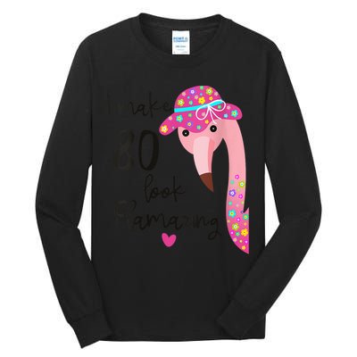 Flamingo 80th Birthday 80 Years Old Eighty Tall Long Sleeve T-Shirt