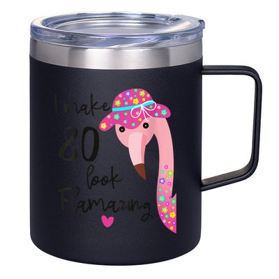 Flamingo 80th Birthday 80 Years Old Eighty 12oz Stainless Steel Coffee Mug