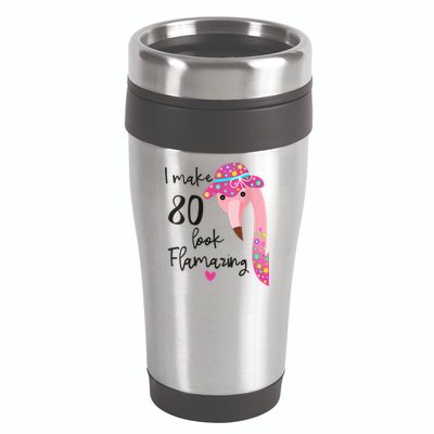 Flamingo 80th Birthday 80 Years Old Eighty 16oz Travel Tumbler
