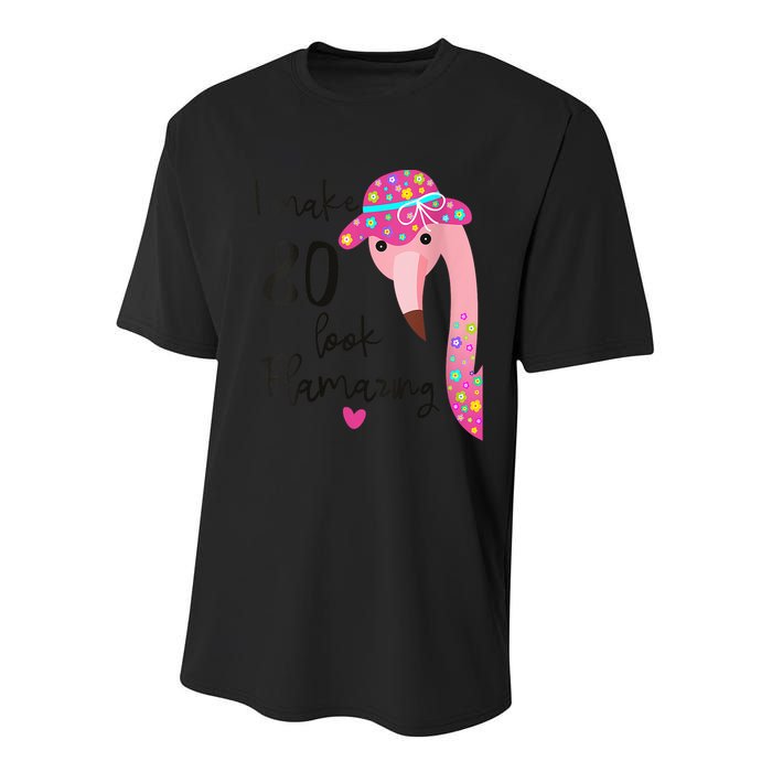 Flamingo 80th Birthday 80 Years Old Eighty Youth Performance Sprint T-Shirt