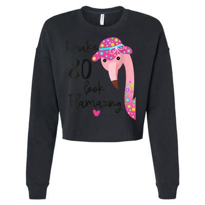 Flamingo 80th Birthday 80 Years Old Eighty Cropped Pullover Crew