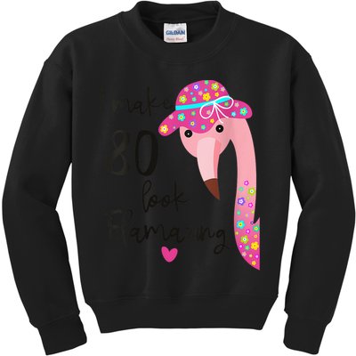 Flamingo 80th Birthday 80 Years Old Eighty Kids Sweatshirt