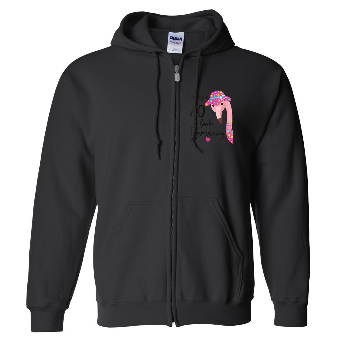 Flamingo 80th Birthday 80 Years Old Eighty Full Zip Hoodie