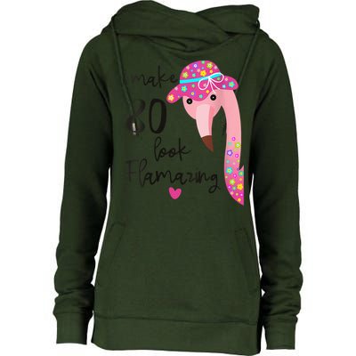 Flamingo 80th Birthday 80 Years Old Eighty Womens Funnel Neck Pullover Hood