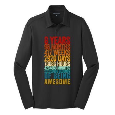 Funny 8th Birthday Old Meter Funny 8 Year Old Gifts Silk Touch Performance Long Sleeve Polo