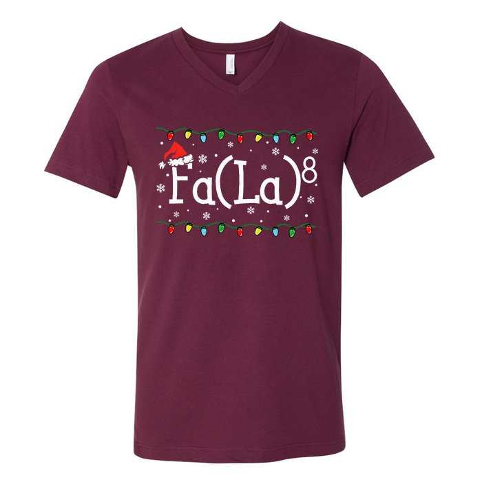 Fa 8 Funny Christmas Santa Fa La Math Teacher Student V-Neck T-Shirt